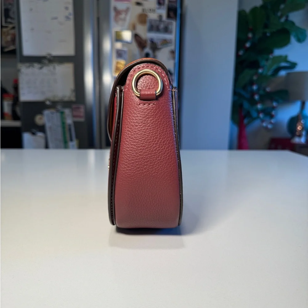 COACH - Georgie Saddlebag in Orange and Burgundy Colorblock - Picture 7 of 13